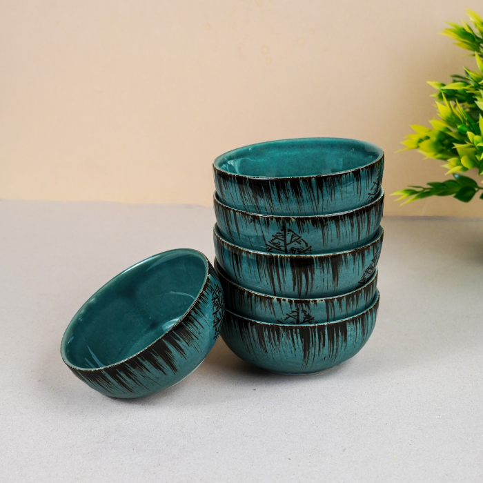 Ceramic Dinnerware Set with Black Tree Motif - Set of 3