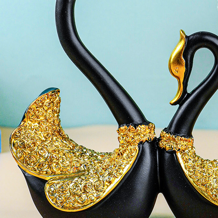 Black and Gold Swan Pair Figurines