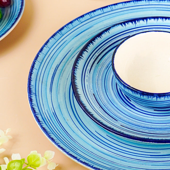 Sky Blue Ceramic Dinnerware Swirl Pattern - Set of 18