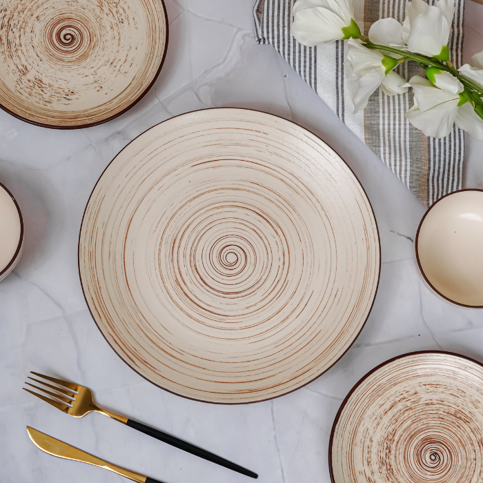 Cream Ceramic Spiral Dinnerware - Set of 18