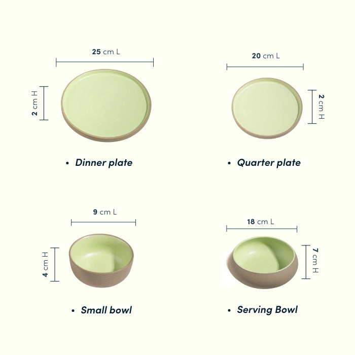 Light Green & Rust Ceramic Dinner Set of 14