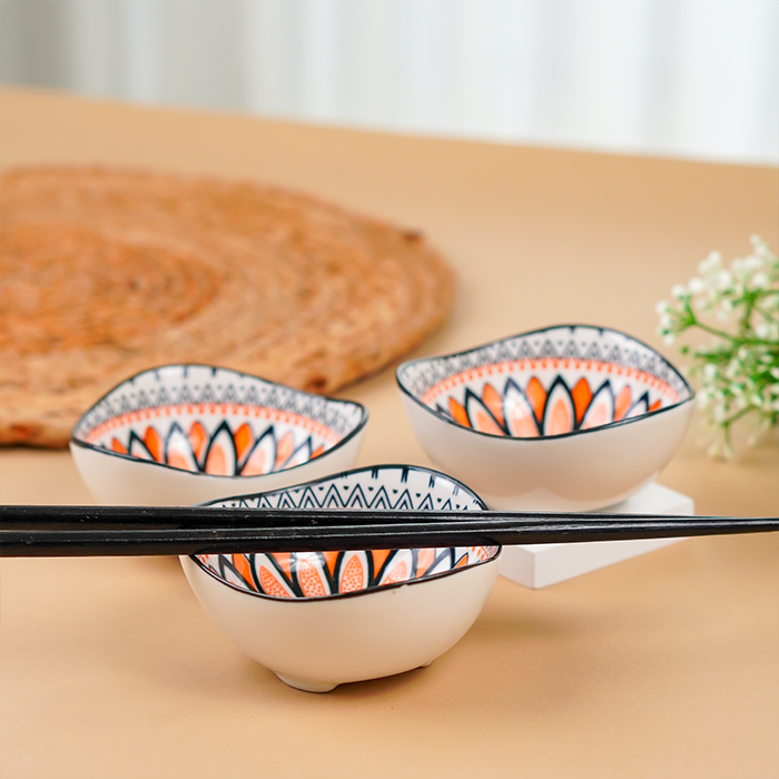 Orange & Black Ember Square Ceramic Bowls Set of 3