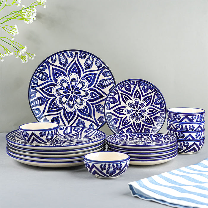 Blue Floral Mandala Design Dinnerware - Set of 18