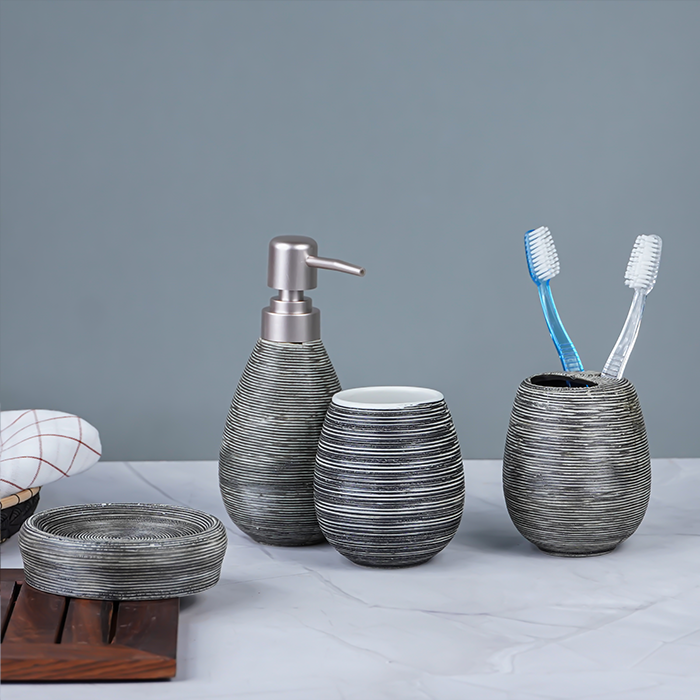 Grey Striped Bathroom Set