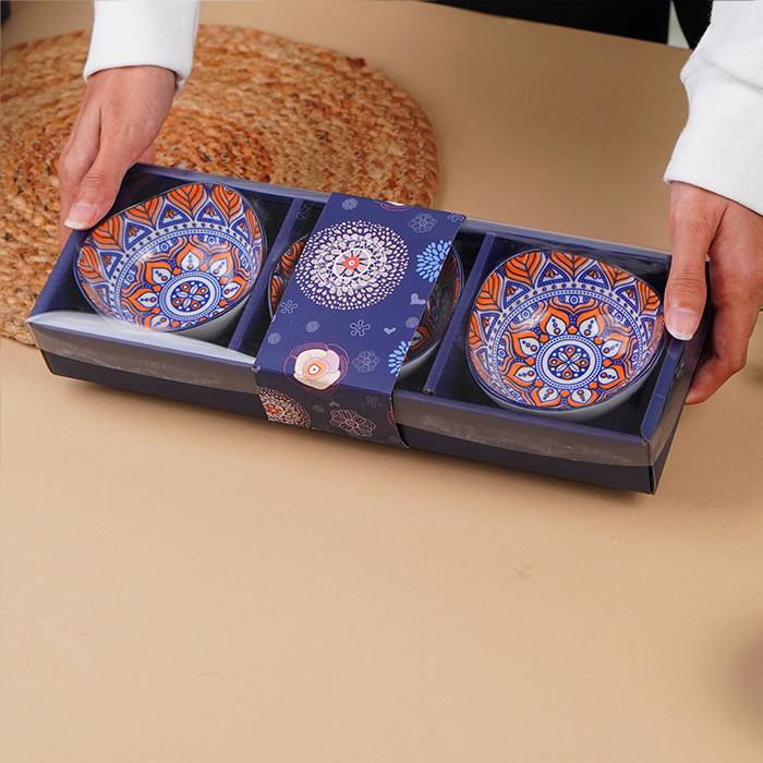 Blue & Orange Blaze Square Ceramic Bowls Set of 3