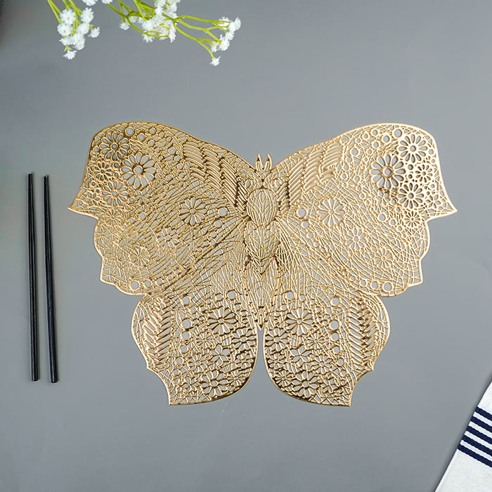 Gold Butterfly Cutout Table Mat with Intricate Floral Detailing