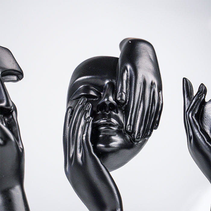 Black Abstract Face Sculptures | Set of 3