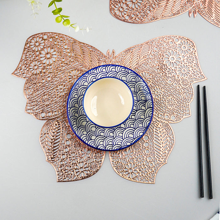 Rose Gold Butterfly Cutout Table Mat with Intricate Floral Design