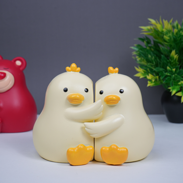 Yellow Ceramic Duck-Shaped Hugging Bookends