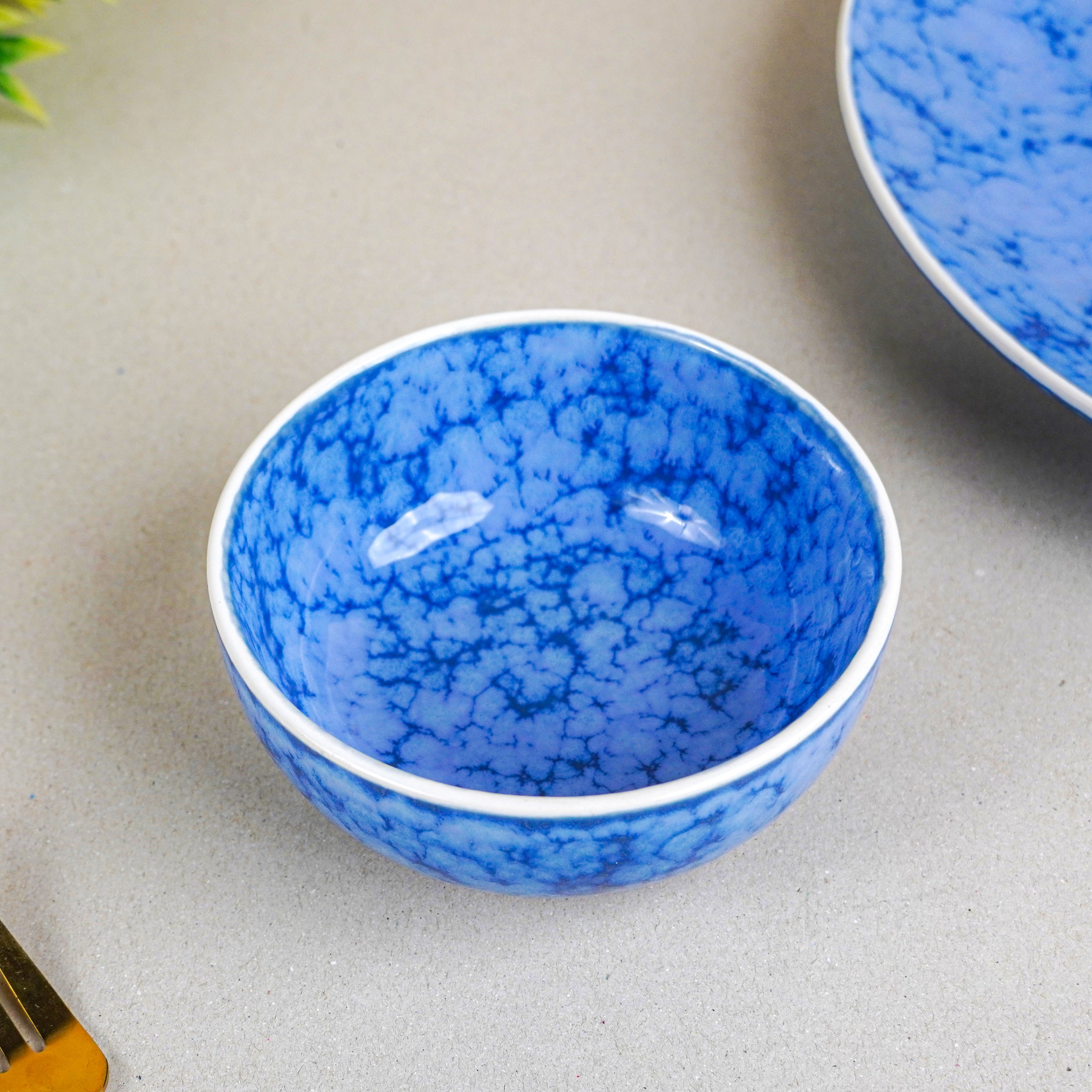 Blue Marble Ceramic Dinnerware Set - Set of 3