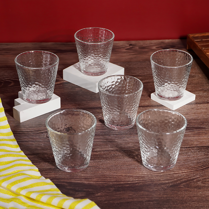 Hammered-Texture Clear Drinking Glasses - Set of 6