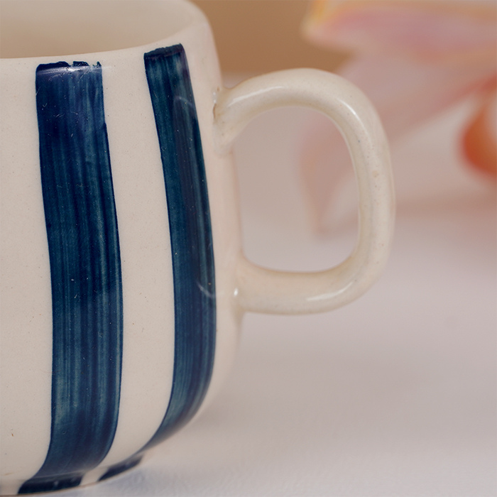 Navy and White Striped Ceramic Mug