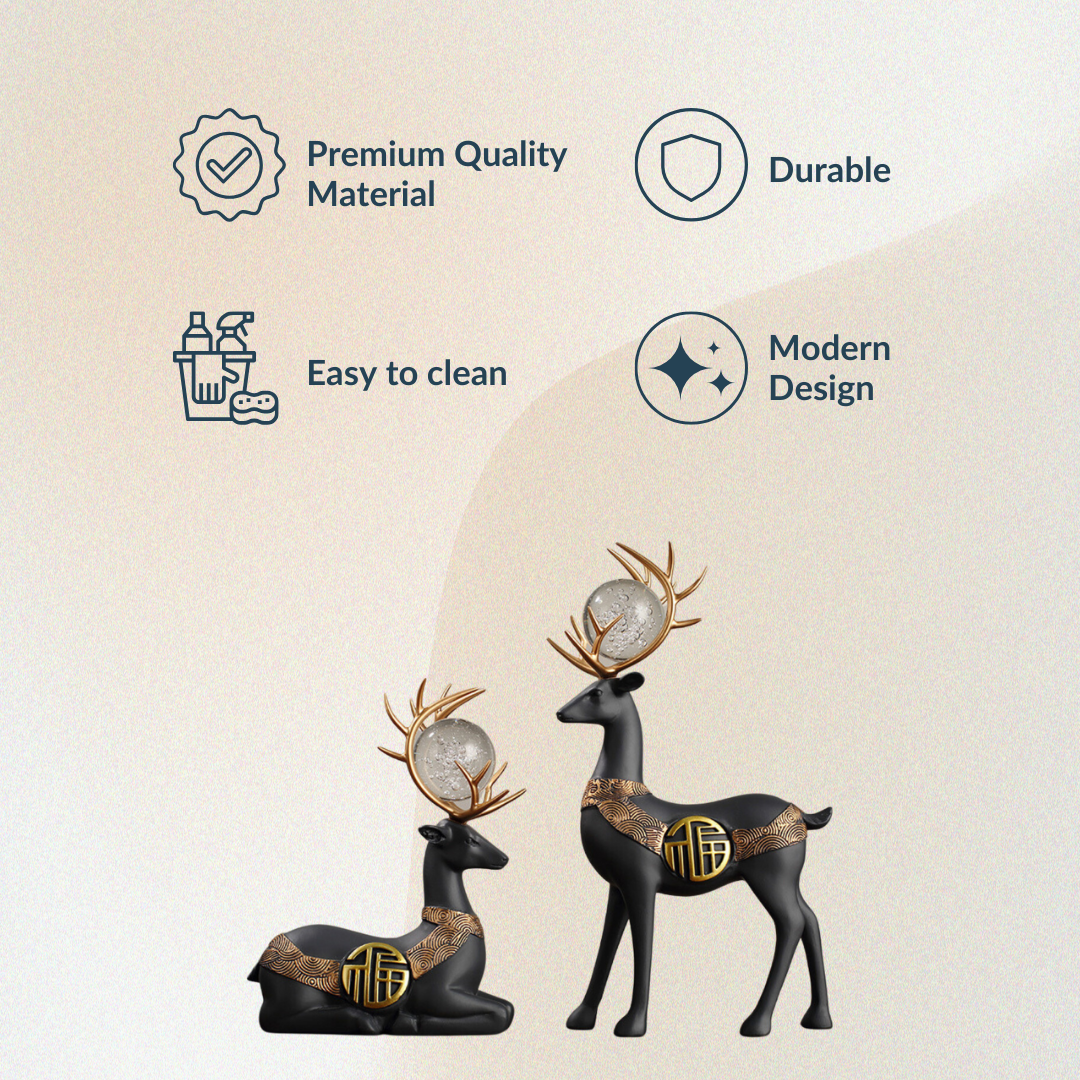 2Pcs Black Modern Deer Resin Figurines for Home Décor