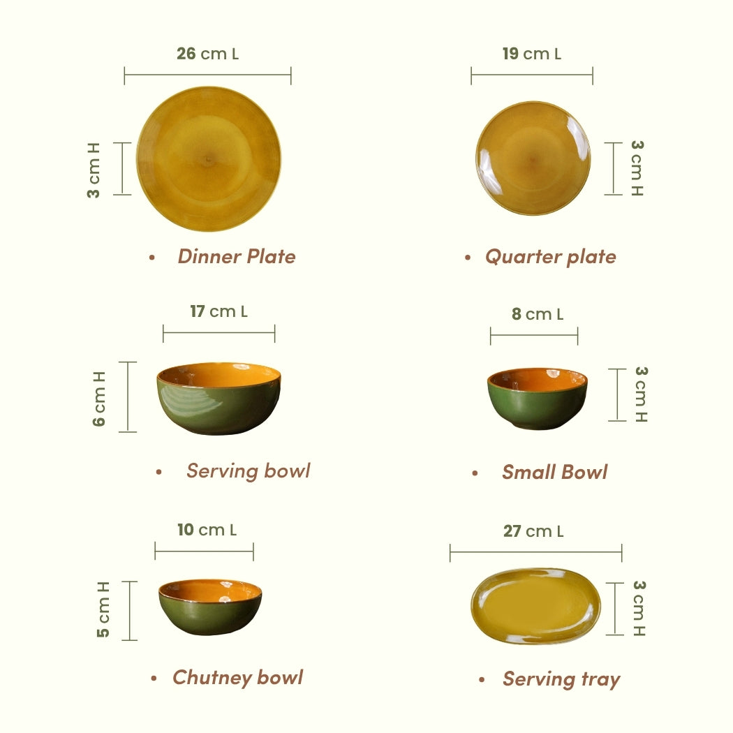 Golden Dinner Set with Green Exterior (Set of 23)