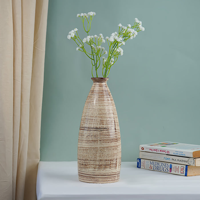 Beige Striped Ceramic Tall Vase