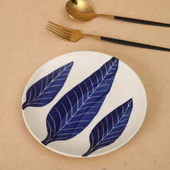 White Base Quarter Plate with Blue Leaf Design