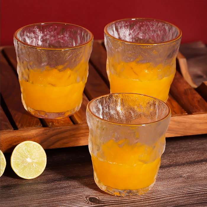 Frosted Clear Glasses with Amber Rim - Set of 6