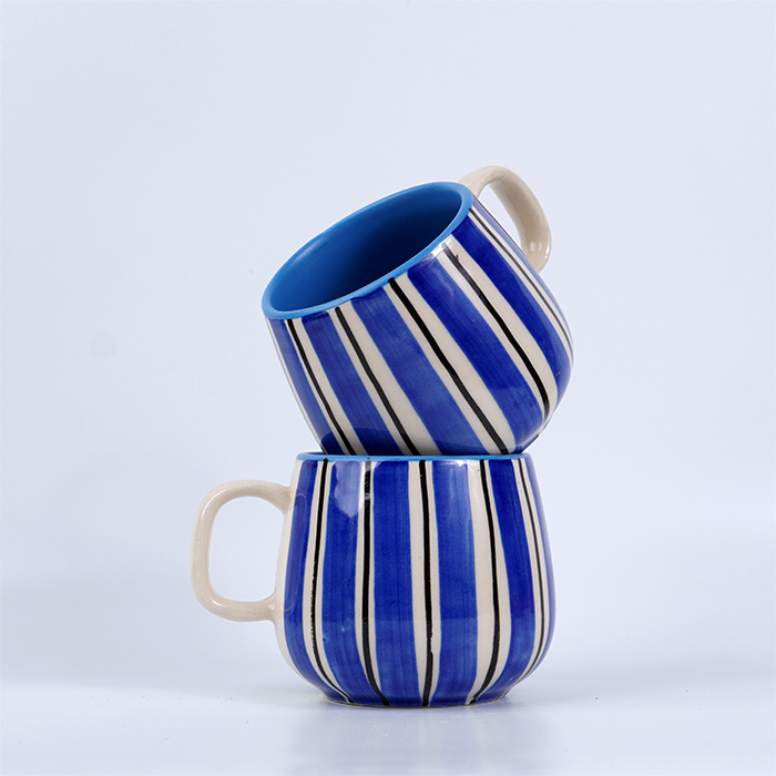 Blue and White Striped Ceramic Mug Main image