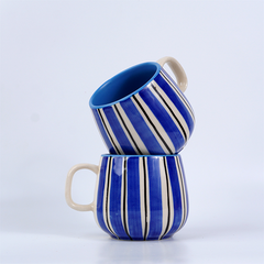 Blue and White Striped Ceramic Mug