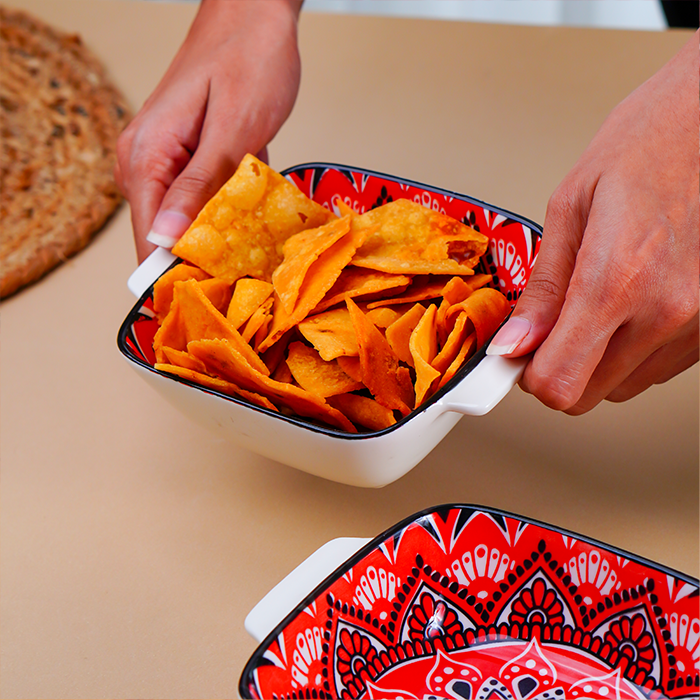 Red and White Mandala Ceramic Baking Dish