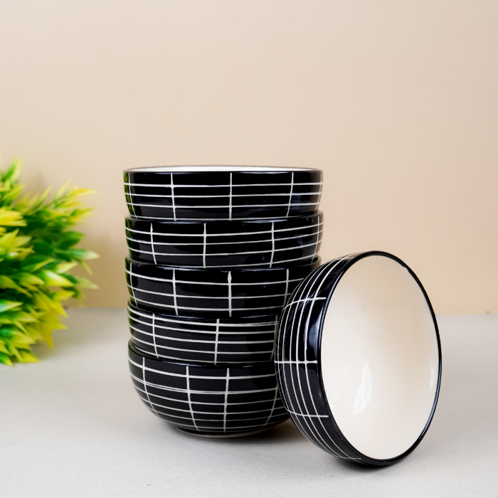Black and White Grid Ceramic Dinnerware - Set of 3