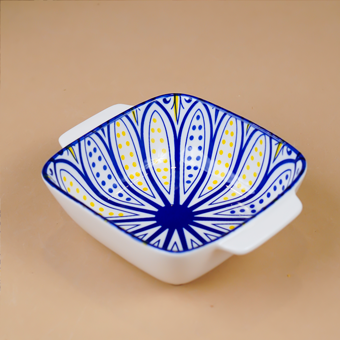 Blue & Yellow Dusk Square Ceramic Bowls Set of 2