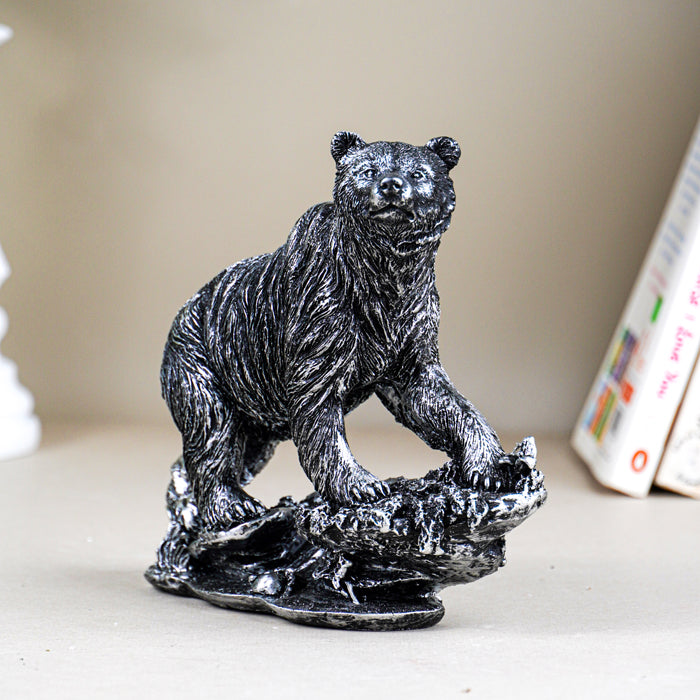 Silver Bear Figurine with Textured Fur