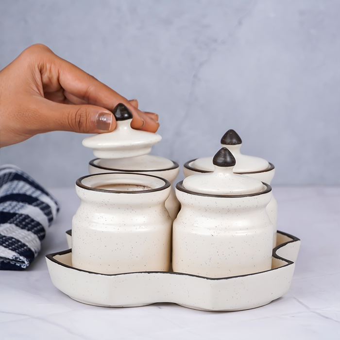 White Ceramic Pickle Jar Set | Set of 4