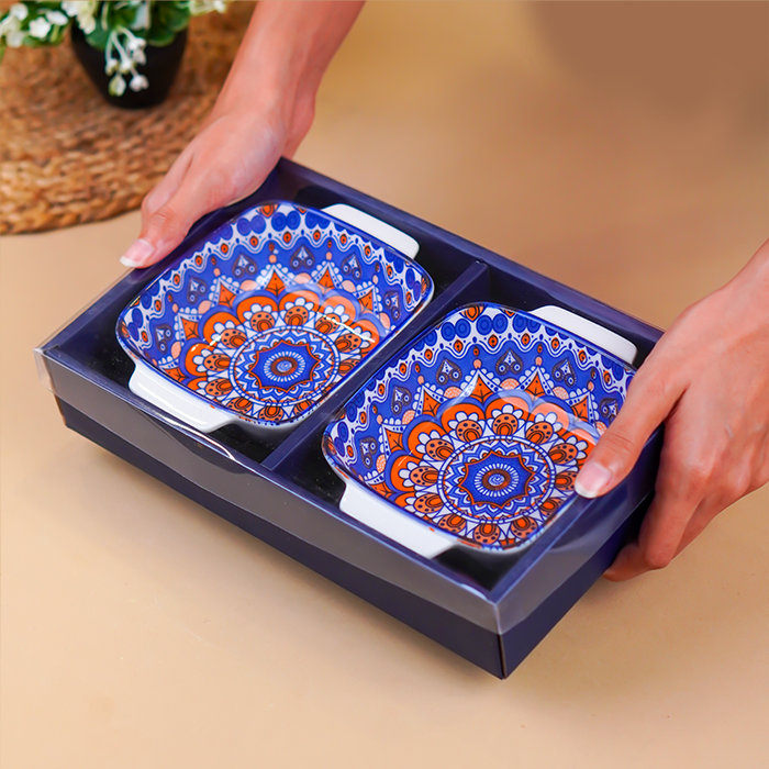 Blue & Orange Nova Square Ceramic Bowls Set of 2