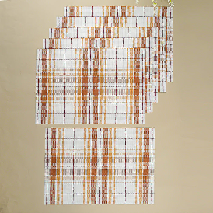 Brown & White Plaid Table Mat with Textured Weave