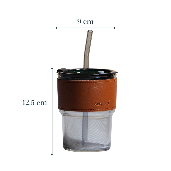 Glass Tumbler with Leather Sleeve - Black Straw