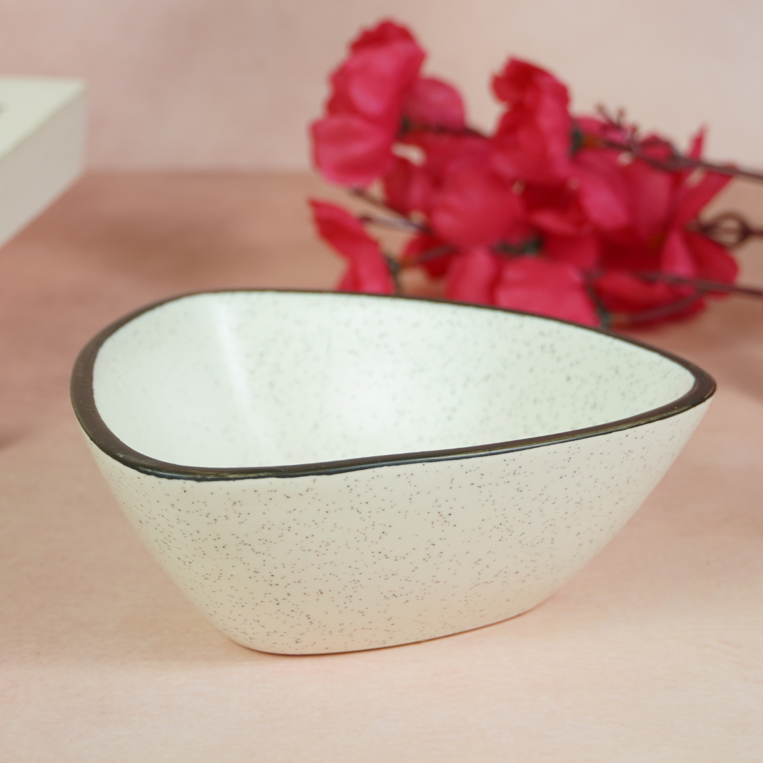 White Ceramic Pyramid Serving Bowl with Black Border