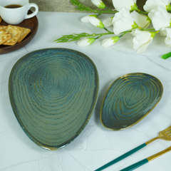 Green Ceramic Drop-Shaped Snack Plate | Set of 2