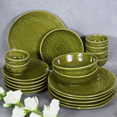 Green Ceramic Dinner Set (Set of 20)