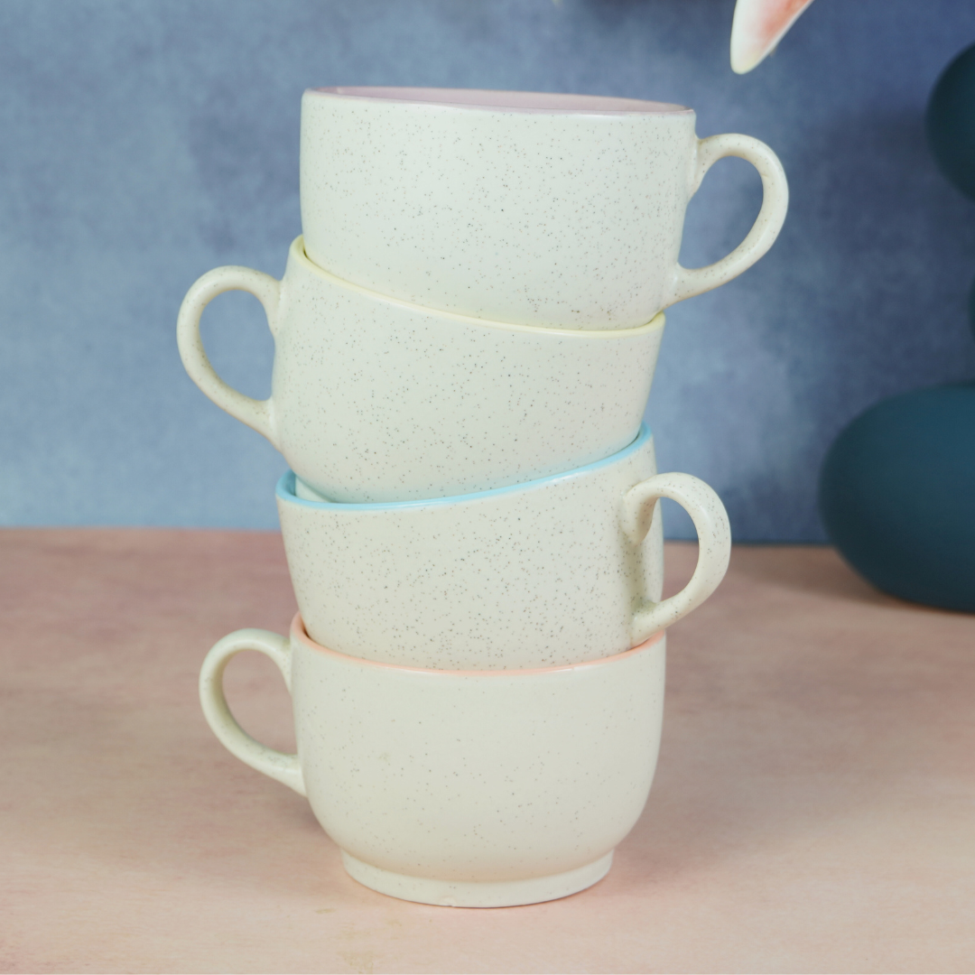 Cappuccino Cup in Light Blue Ceramic with White Exterior