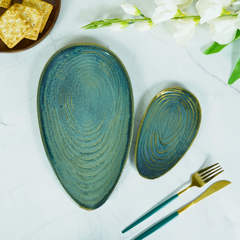 Green Ceramic Drop-Shaped Snack Plate | Set of 2