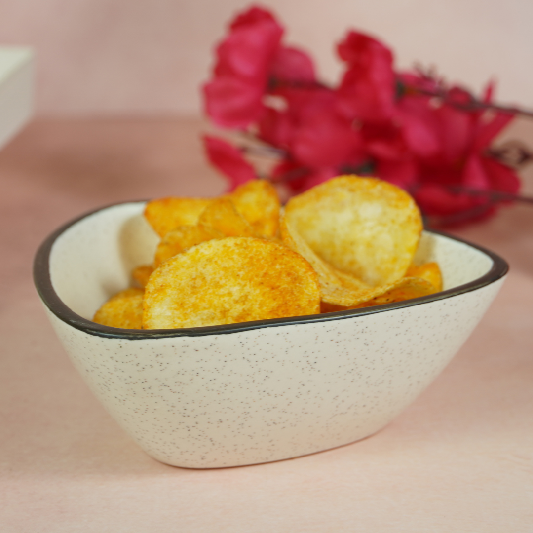 White Ceramic Pyramid Serving Bowl with Black Border