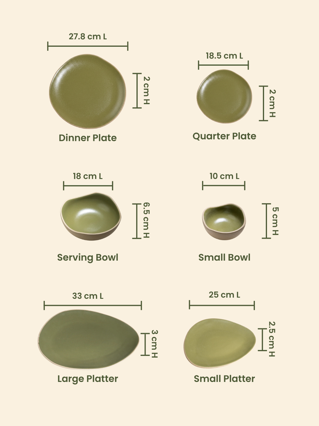 Olive Green & Beige Rustic Ceramic Dinner Set of 22