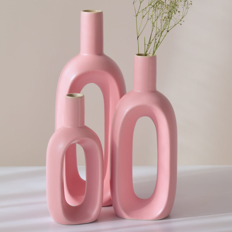 Pink Oval Shaped Ceramic Flower Vase | Set of 3 Secondary image