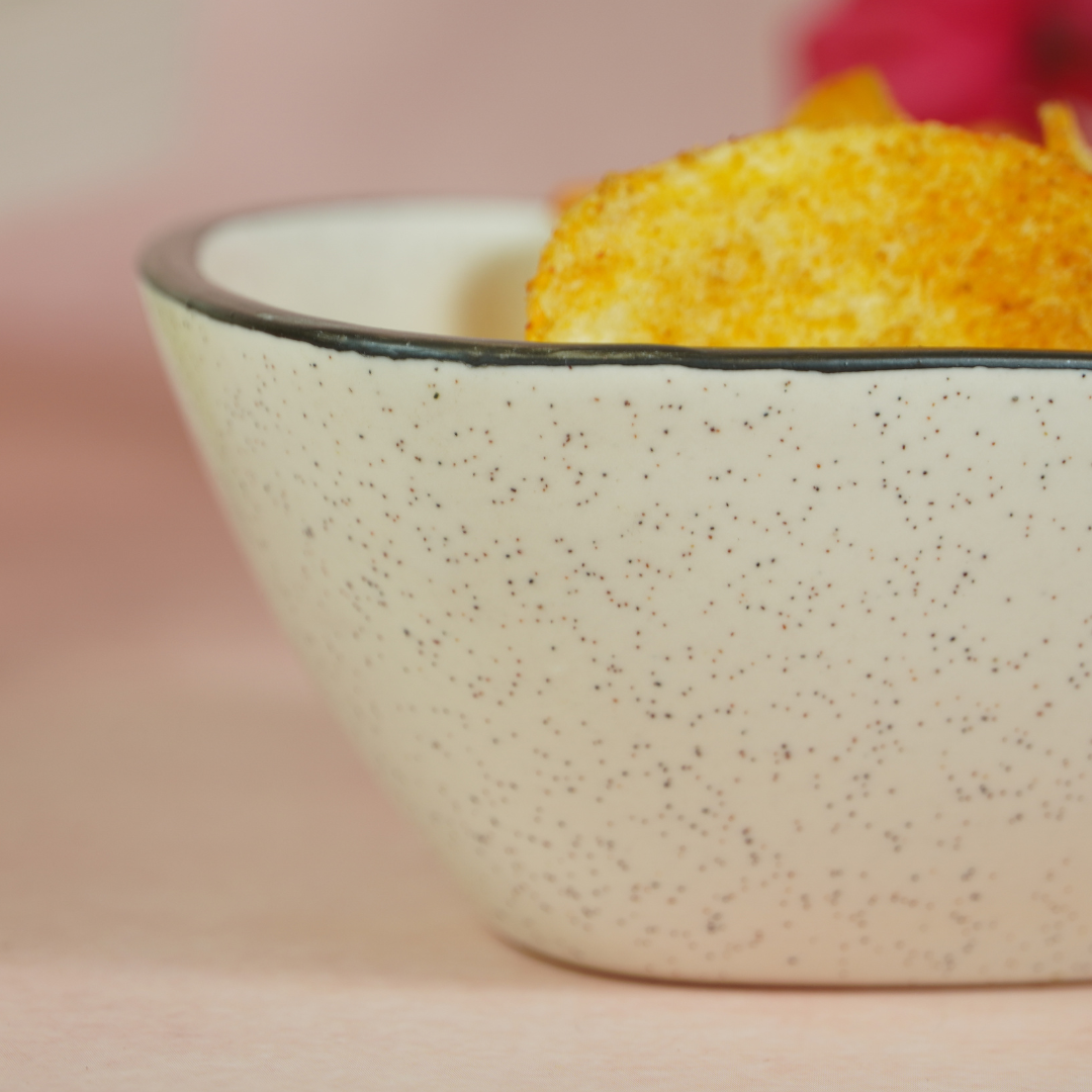 White Ceramic Pyramid Serving Bowl with Black Border Secondary image