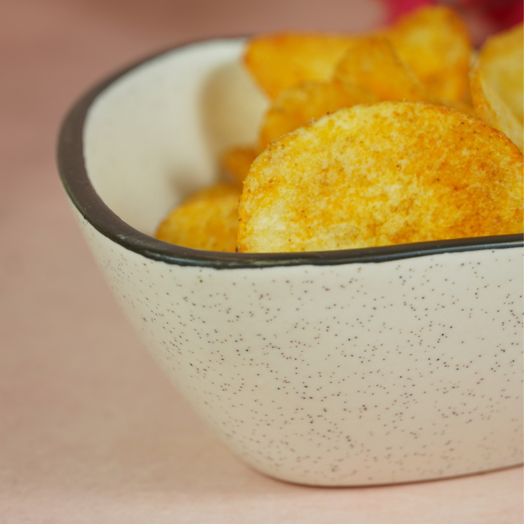 White Ceramic Pyramid Serving Bowl with Black Border