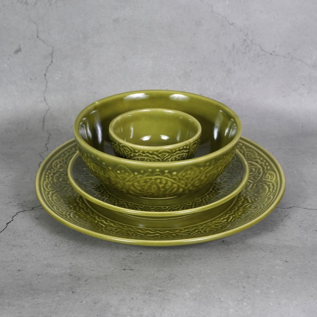 Green Ceramic Dinner Set (Set of 20)