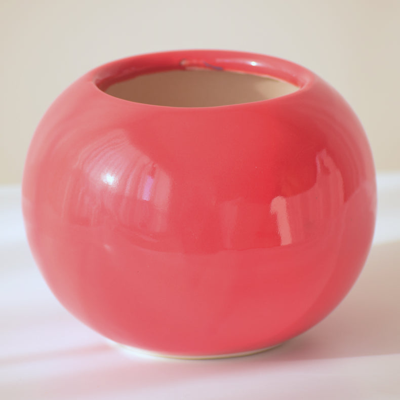 Red Round-Shaped Ceramic Flower Vase