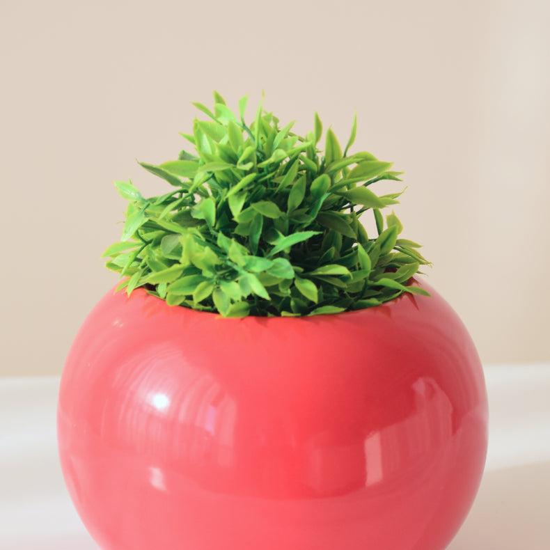 Red Round-Shaped Ceramic Flower Vase