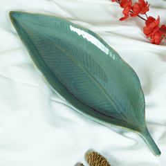 Teal Tropic Ceramic Leaf Platter