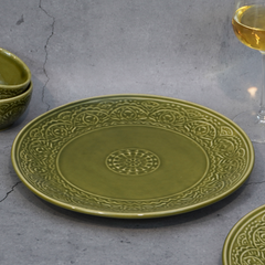 Green Ceramic Dinner Set (Set of 12)