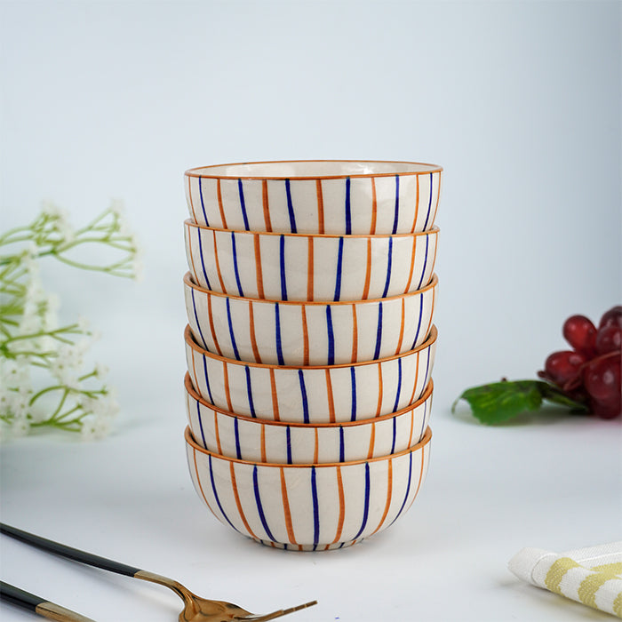 Orange and Blue Stripe Dinner - Set of 18