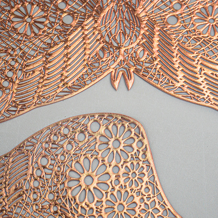 Rose Gold Butterfly Cutout Table Mat with Intricate Floral Design