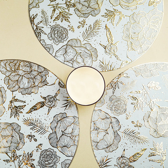 White & Gold Floral Table Mat with Botanical Illustration