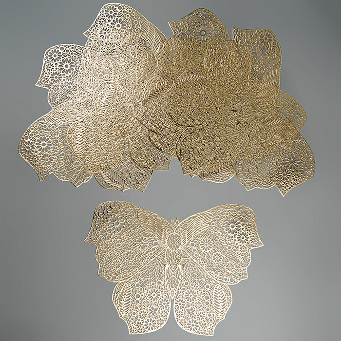 Gold Butterfly Cutout Table Mat with Intricate Floral Detailing